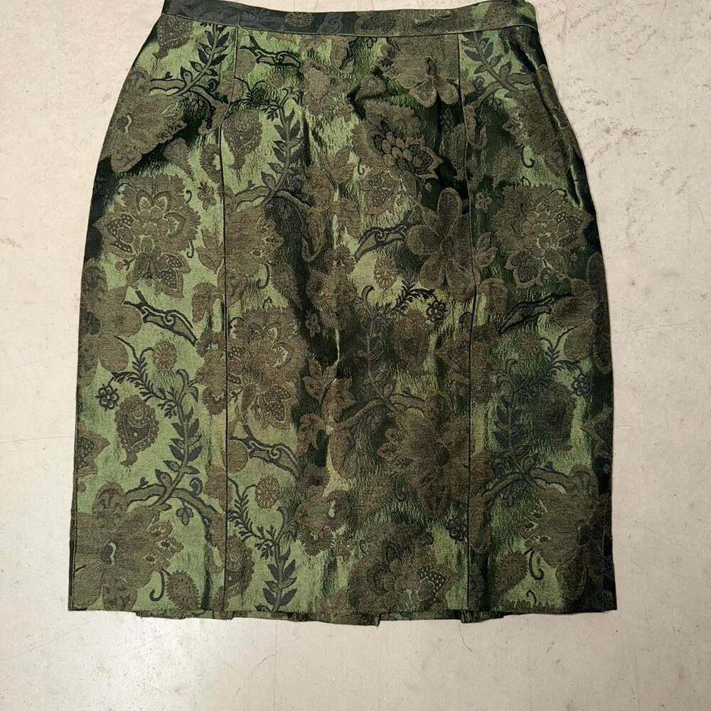 Etcetera Green Floral Brocade Pencil Skirt Wool Blend Size 2